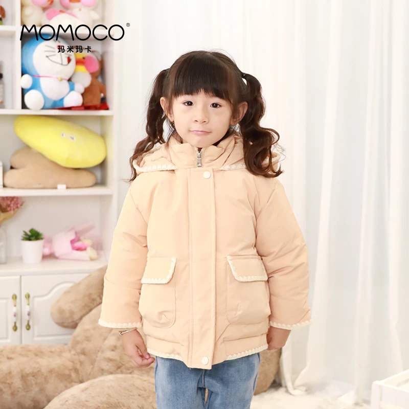 MOMOCO女童冬季简版带帽绣边羽绒服70810102009