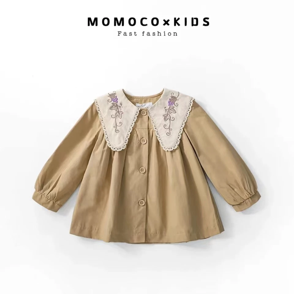 MOMOCO女童春秋季刺绣花边领韩版风衣75580117001
