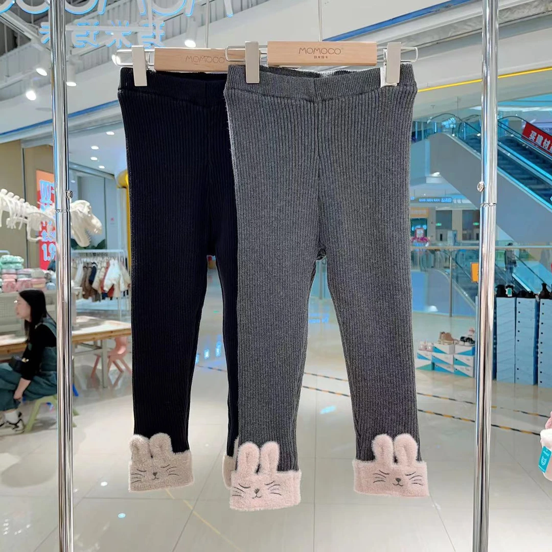 MOMOCO女童冬卷边打底裤一体绒可爱兔子时尚打底裤76830360216&17