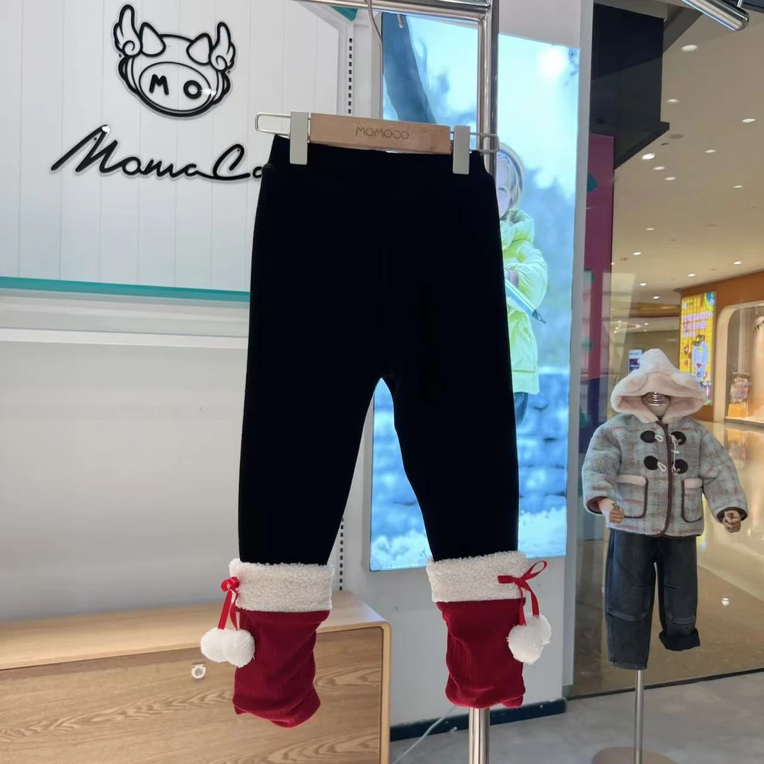MOMOCO女童冬季时尚年款红色蝴蝶结打底裤75880360006儿童儿童