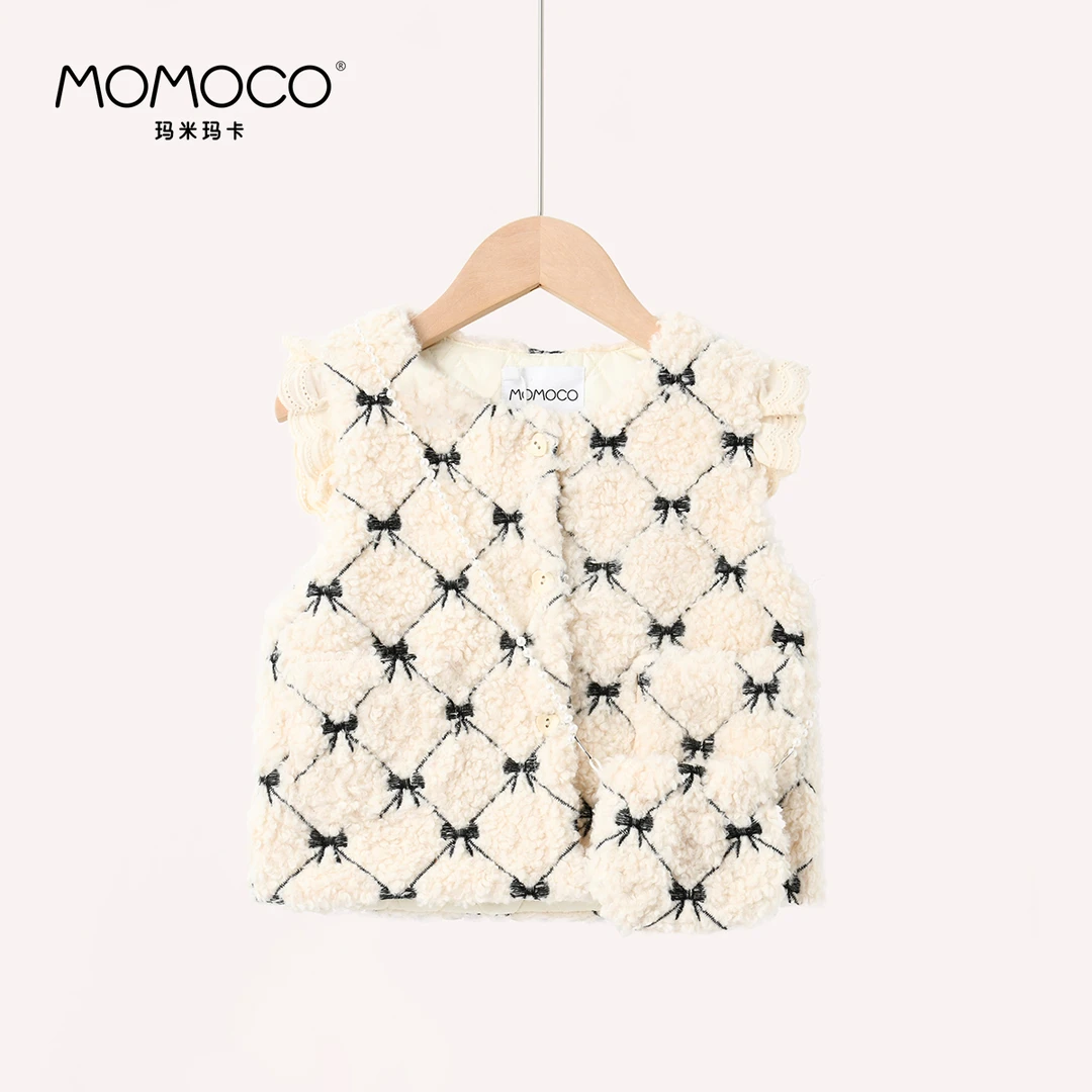 MOMOCO女童冬季刺绣夹棉毛毛马甲79830110017