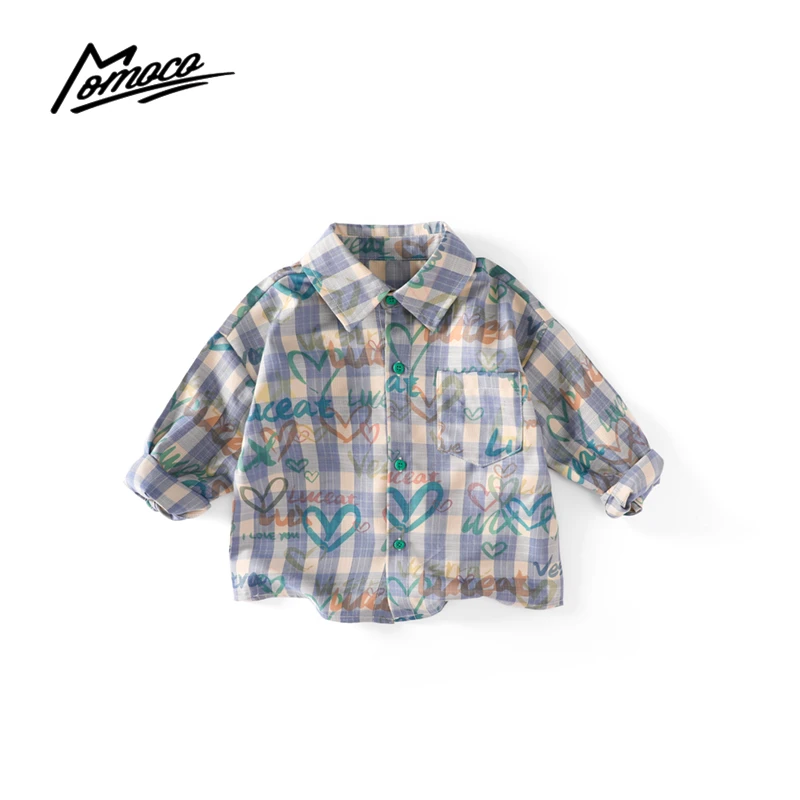 MOMOCO秋季新款中小童男童时尚洋气爱心格子衬衫75330234037