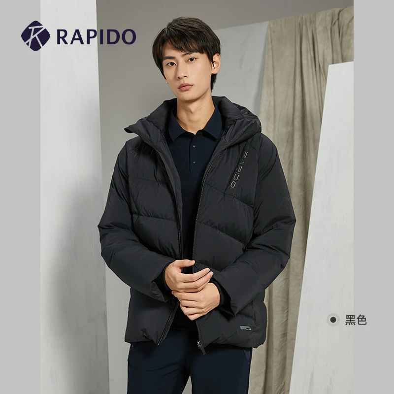 Rapido冬季新款男子休闲保暖印花外套连帽鹅绒羽绒服CN3938X03