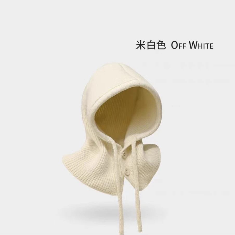 韩系秋冬新款针织帽子围巾一体百搭保暖毛线帽。（不扎体）