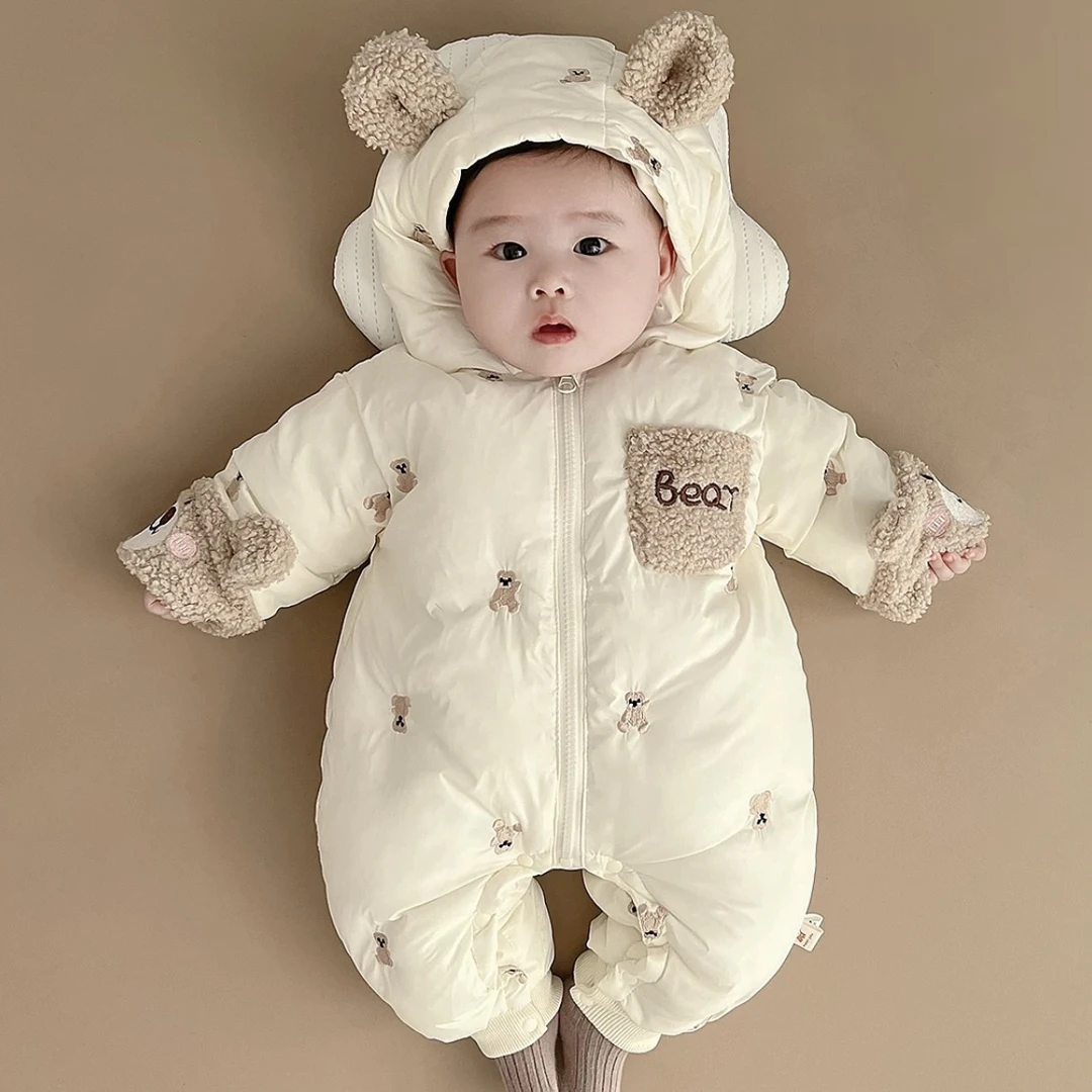【满绣小熊厚棉】婴儿冬装连体衣加绒夹棉加厚棉服男女宝宝外出服