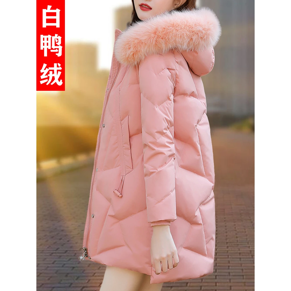 波司登白鸭绒羽绒服女中长款冬季2023新款小个子妈妈爆款大毛领外