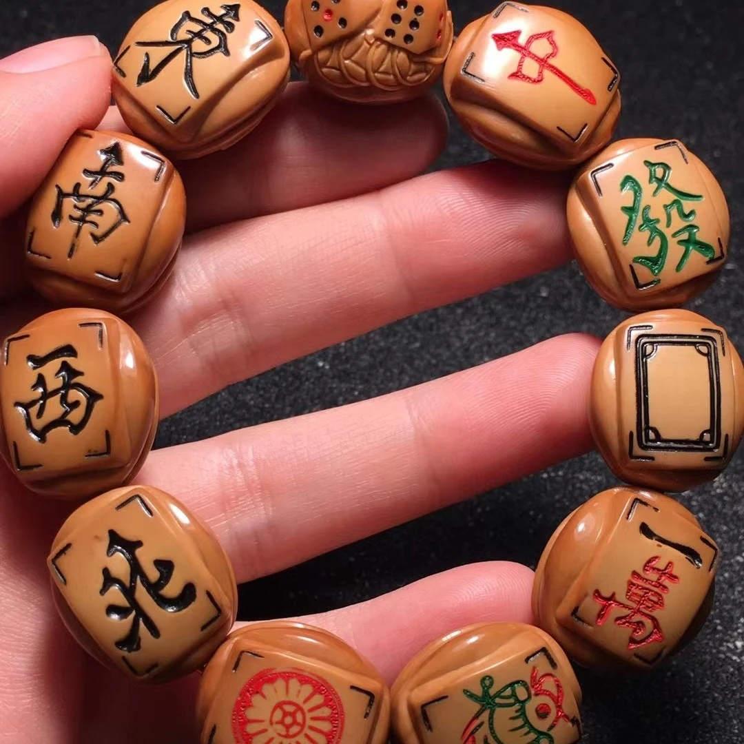 橄榄核雕刻手串雀神 苏工文玩手工手链