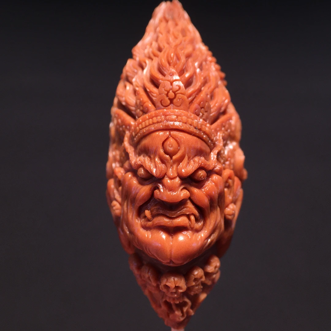 橄榄核雕刻单籽三面明王 不动明王 手工文玩挂件吊坠