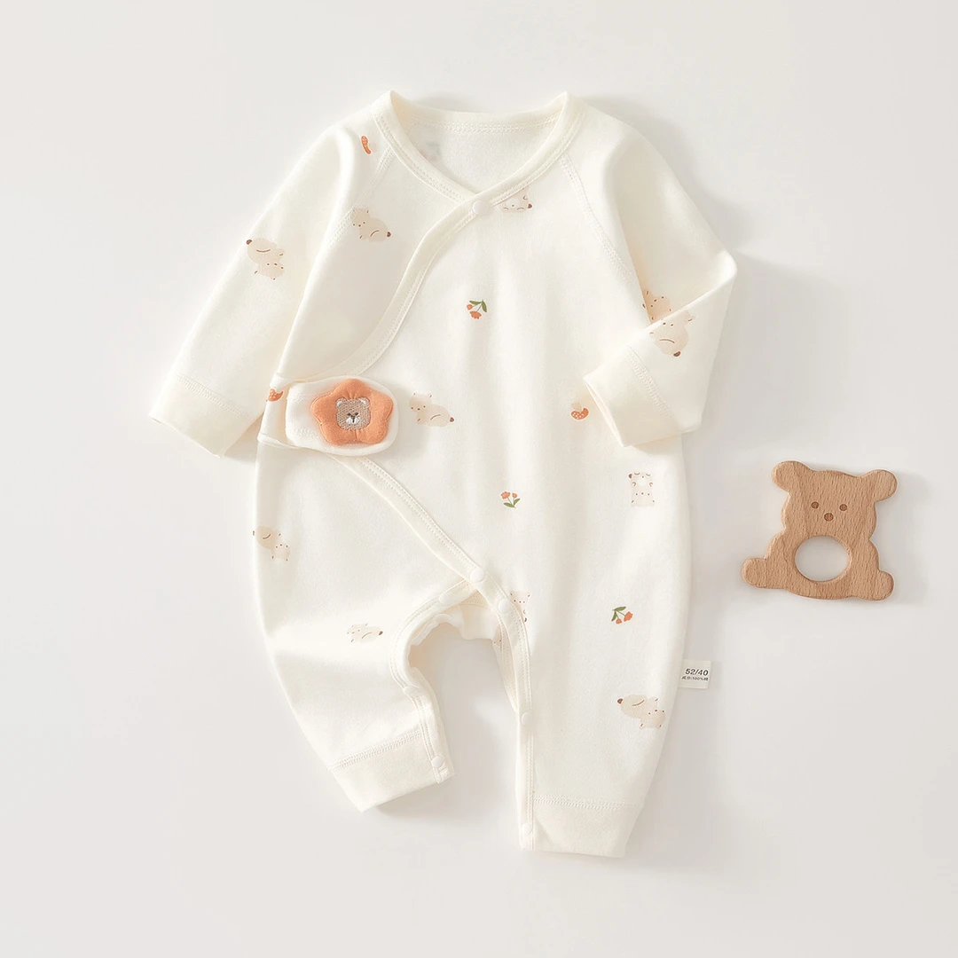 春秋新生儿婴儿连体衣无骨婴儿和尚服满月宝宝哈衣纯棉偏襟蝴蝶衣