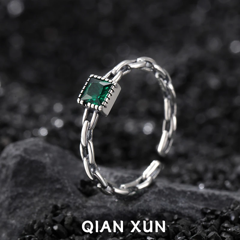 925银合成锆石戒指 【小绿】链条戒指女小众设计时尚个性轻奢款