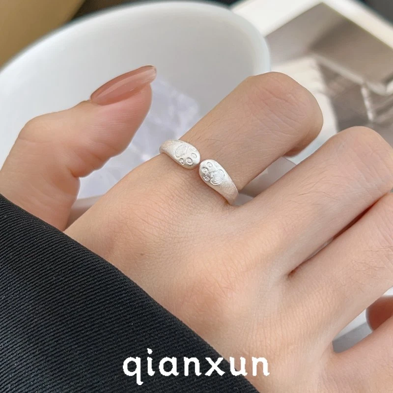 足银戒指 精致简约高级小众设计感磨砂猫爪开口戒指J117