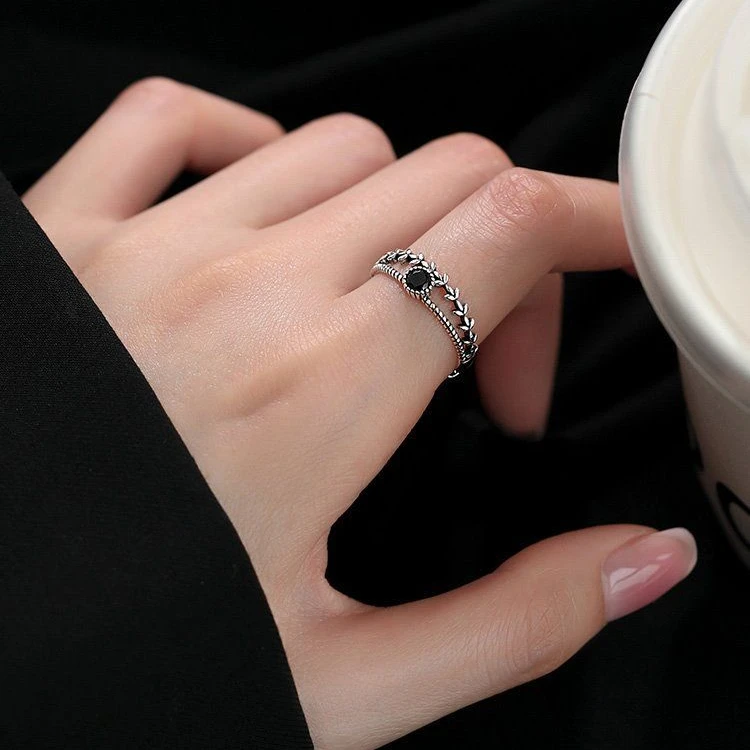 925银戒指 【双层小麦】戒指女高级小众食指素圈指环