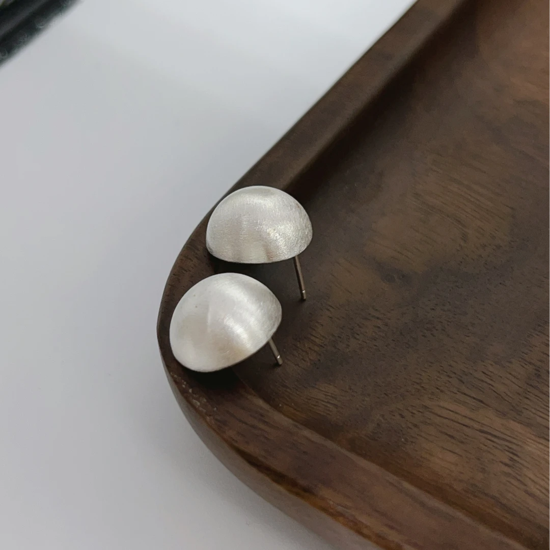 925银耳饰 【拉丝磨砂圆球】耳钉法式经典气质百搭2024新款直径14mm