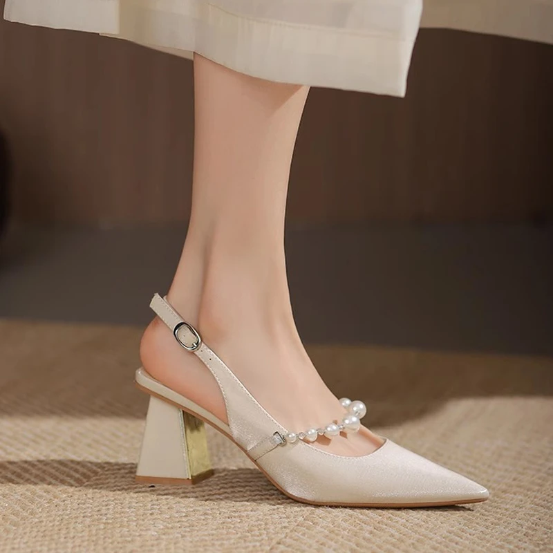 绝美高跟鞋包头凉鞋女2025夏季新款法式仙女风配裙子婚纱粗跟婚鞋