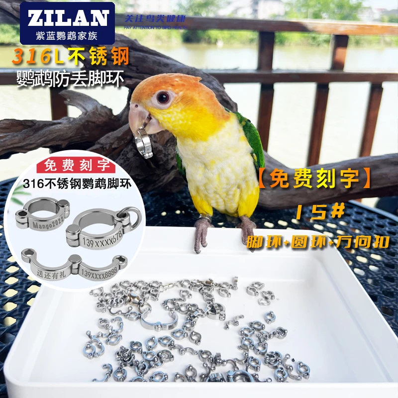 鹦鹉脚环活扣开口不伤脚超轻定制刻字316不锈钢脚环鸟环