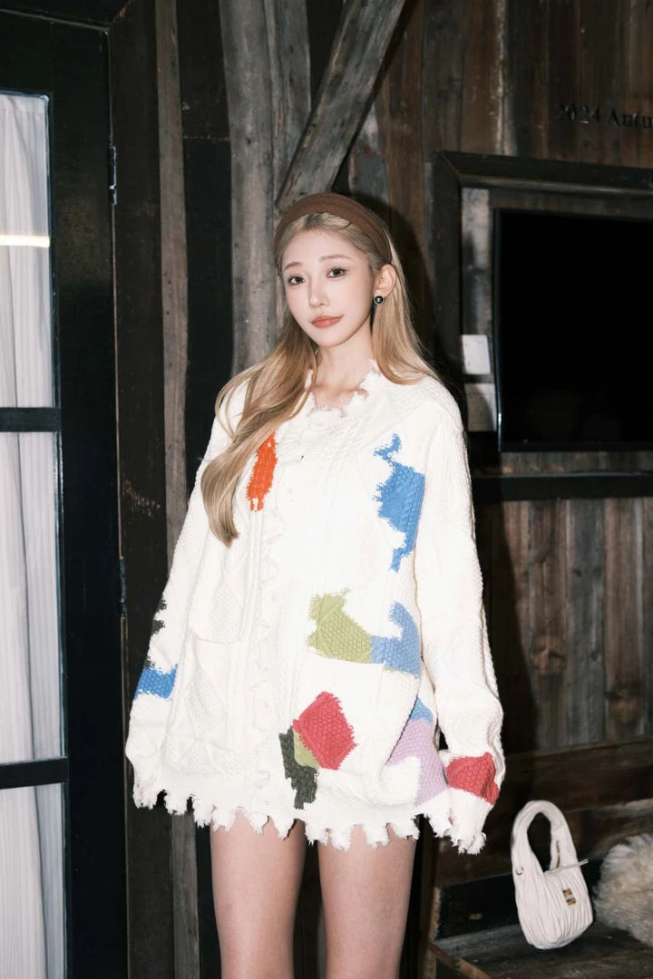 【黑黑专属】新款手绘涂鸦撞色流苏不规则开衫毛衣针织衫男女上衣