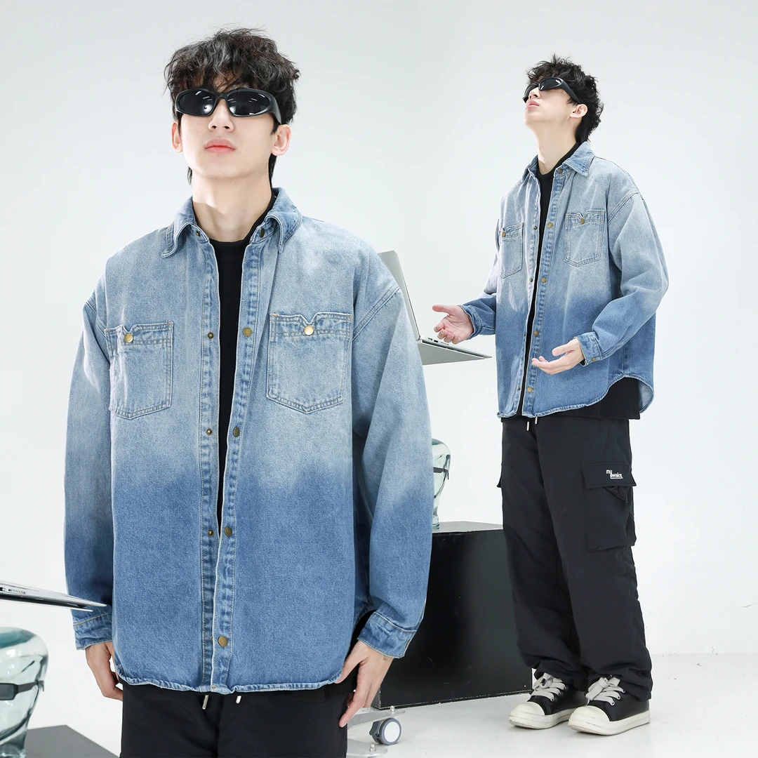 聪明陈 秋冬休闲复古渐变牛仔衬衫设计感宽松情侣夹克衫80164