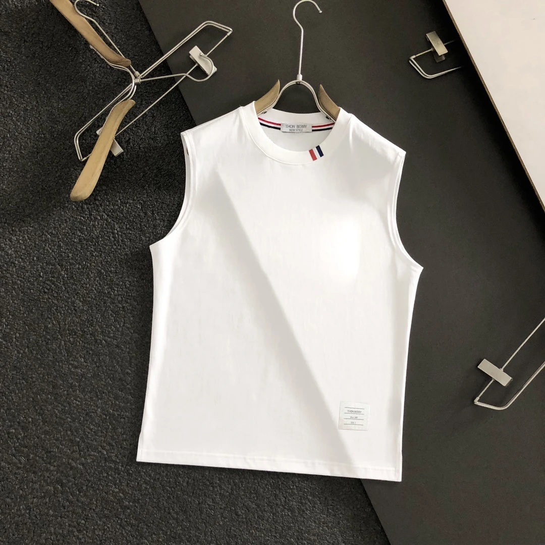 夏季基础款纯色纯棉无袖运动圆领男士THONBERRY宽松坎肩马甲潮
