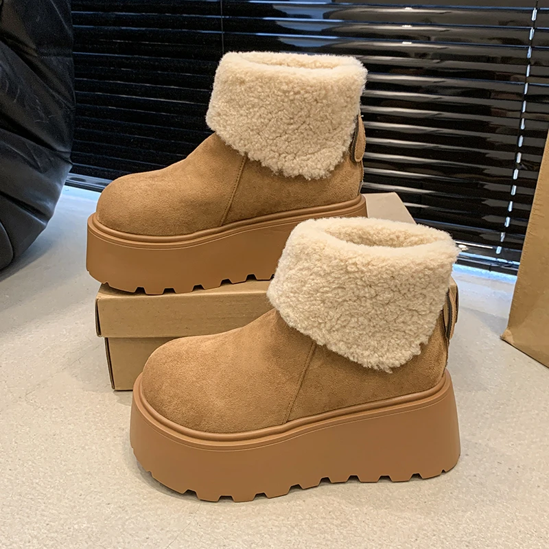 2025新款翻毛口厚底增高7CM雪地靴女气质加绒加厚芒果头棉鞋ins潮
