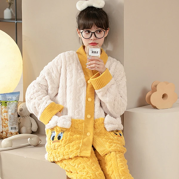 可爱甜美风毛绒家居服加绒加厚保暖秋冬季-D003