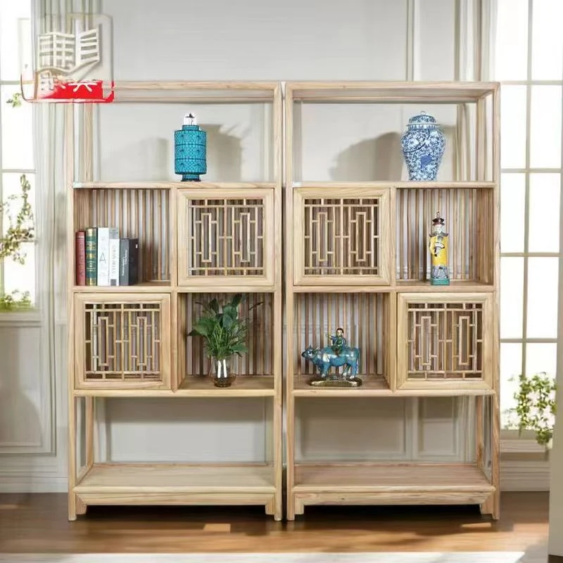 博古架实木新中式展示柜置物架多宝阁客厅茶室茶叶柜摆放架子定制