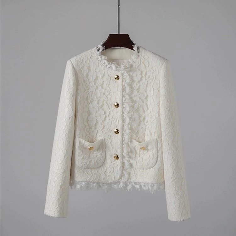 【凡黛卡】2023新款 女上衣小香风气质长袖白色短外套复古百搭外套