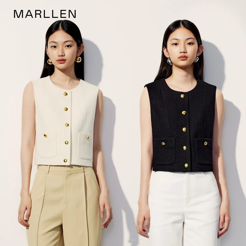 Marllen黄金年代 重磅小香风格纱线 时尚老钱风修型显瘦叠穿马甲