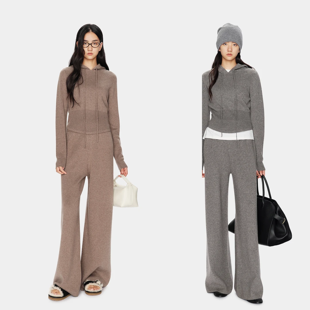 Marllen懒人穿搭 秋冬慵懒风含羊毛套装 抽绳针织卫衣/休闲卫裤女