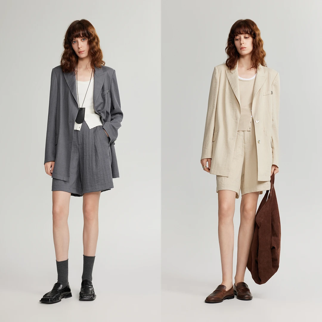 ELLE显瘦气质时尚西装2024夏季新款欧若风休闲设计感EX48663