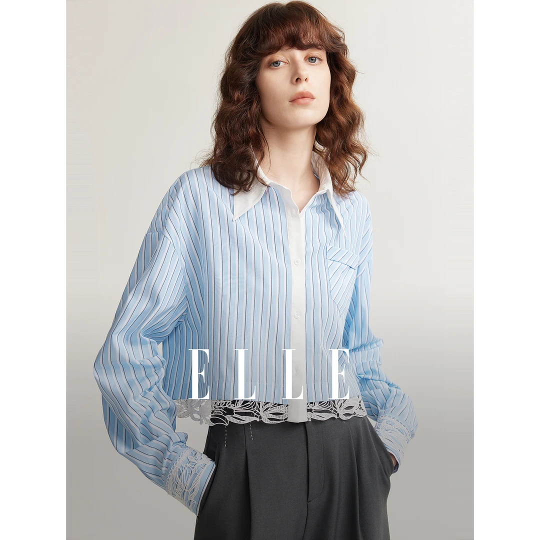 ELLE清新文艺设计感小众衬衫2025春季新款欧若风气质长袖EC49020