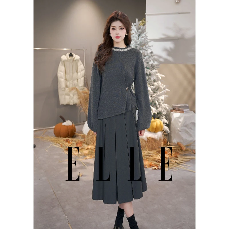 ELLE收腰设计感25春季新款绵羊毛毛衣女毛针织衫EM50512