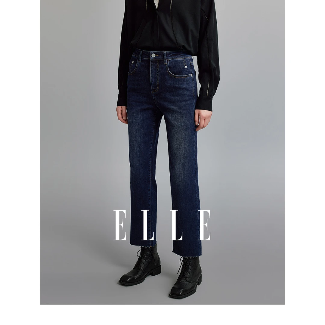 【赵老板专属】EQ36935 弹力牛仔裤2023秋冬新款时尚高腰修身烟管裤