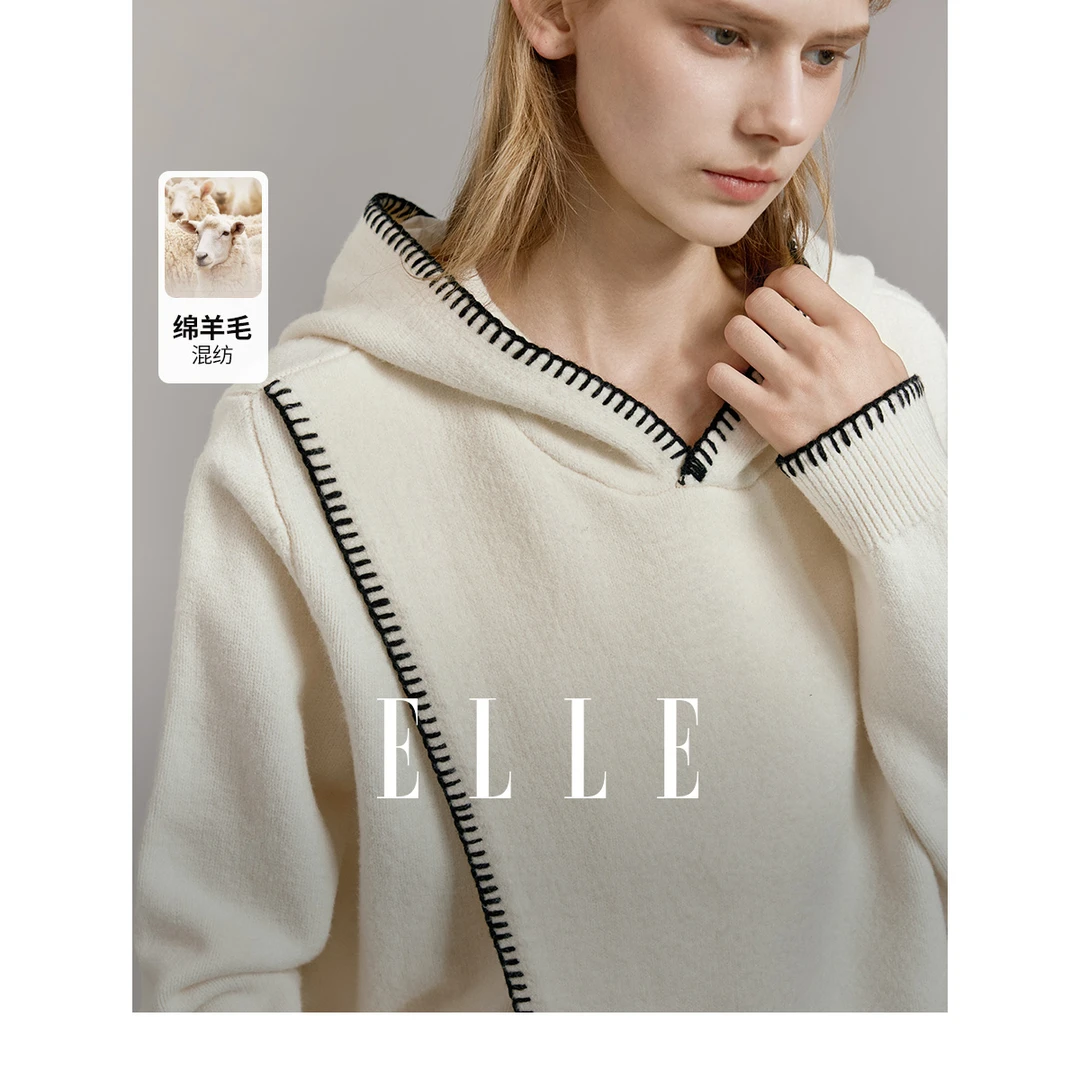 【赵老板专属】EZ36893 设计感带帽毛衣23秋冬新款休闲长袖内搭上衣