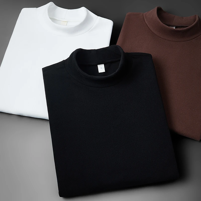 秋冬弹力半高领双面绒保暖打底衫男士长袖t恤磨毛纯色内搭秋冬季