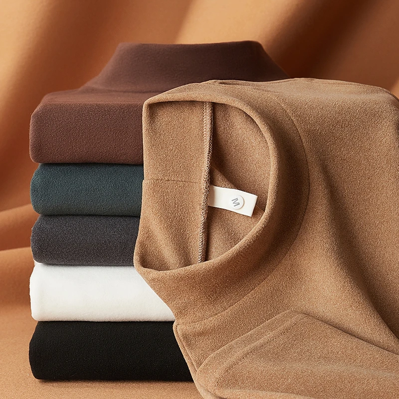 秋冬装上衣半高领男女双面绒中领修身内搭保暖打底衫男士长袖t恤