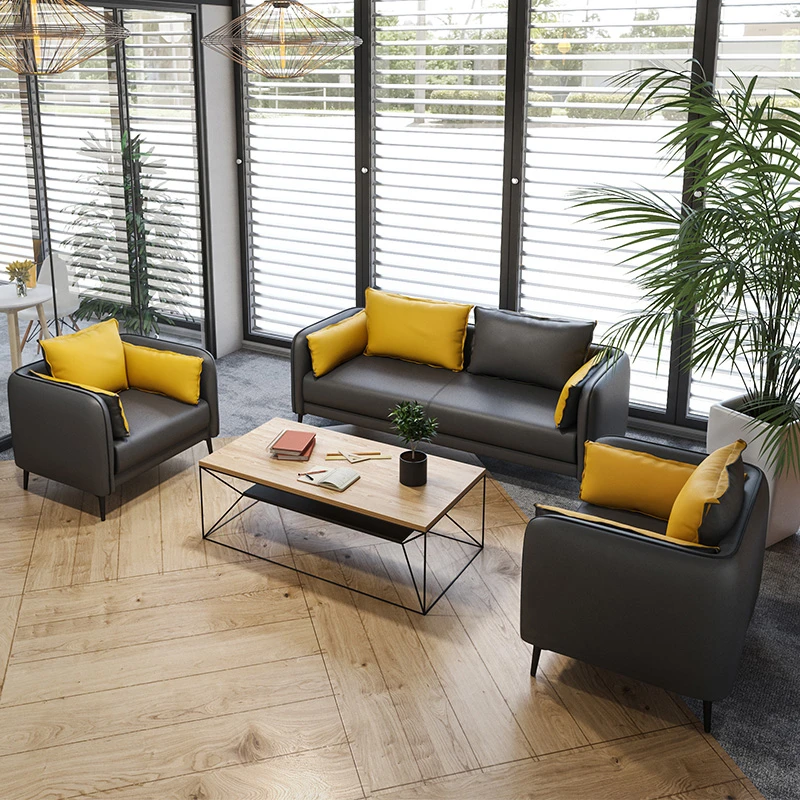 办公沙发西皮简约现代 会客区商务洽谈三人位 接待室沙发茶几组合