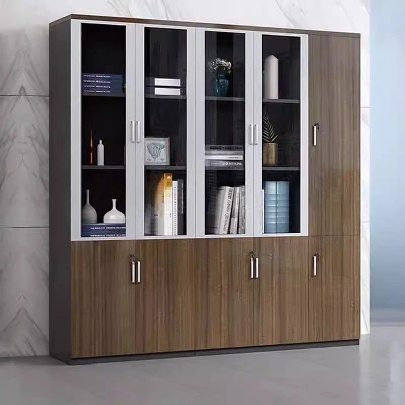 办公文件柜资料柜带锁储物档案柜子木质玻璃高柜老板室书柜家具