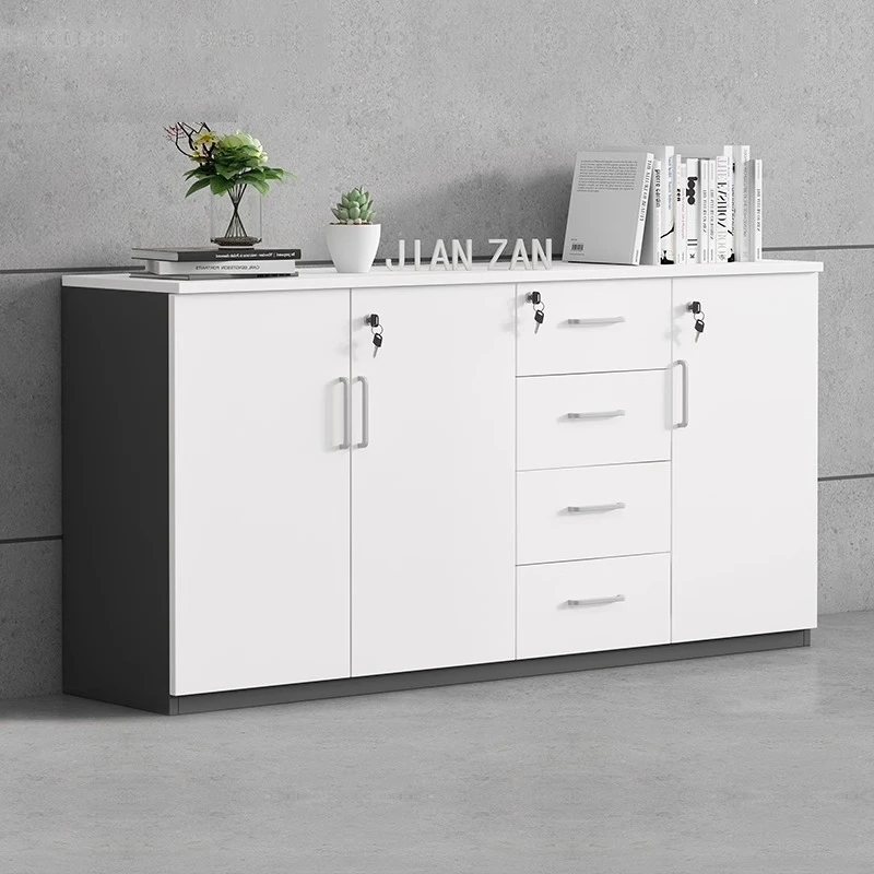 办公室地柜矮柜资料柜简约现代暖白文件柜员工职员储物柜办工柜子