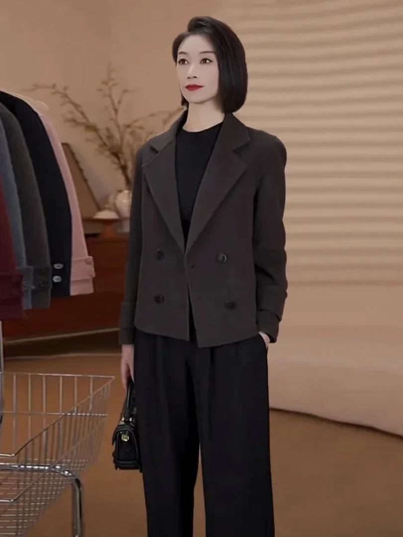 6606【100%纯羊毛】秋冬新款气质百搭短款双面羊毛大衣外套送-杨8