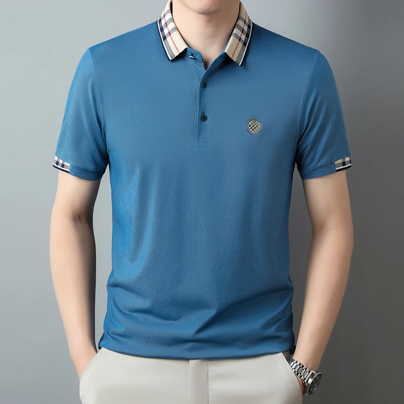 夏季短袖男士商务休闲纯色POLO衫透气薄款翻领中年宽松高档