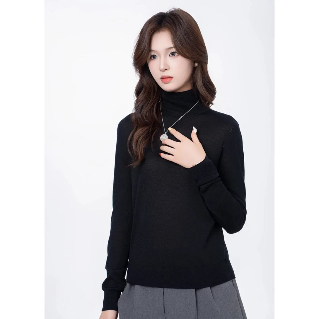 北京阿玛施5399777 秋冬新款修身纯色针织衫女高领简约显瘦时尚