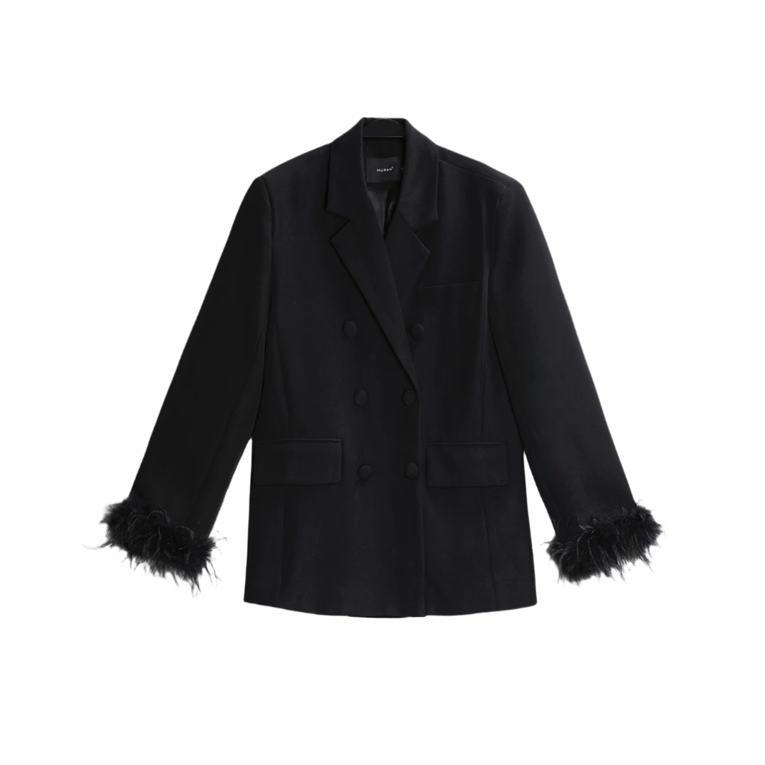 【熙木】【贝瑟卡】轻奢时尚休闲百搭黑色秋冬黑色小西装4CWJJ2973