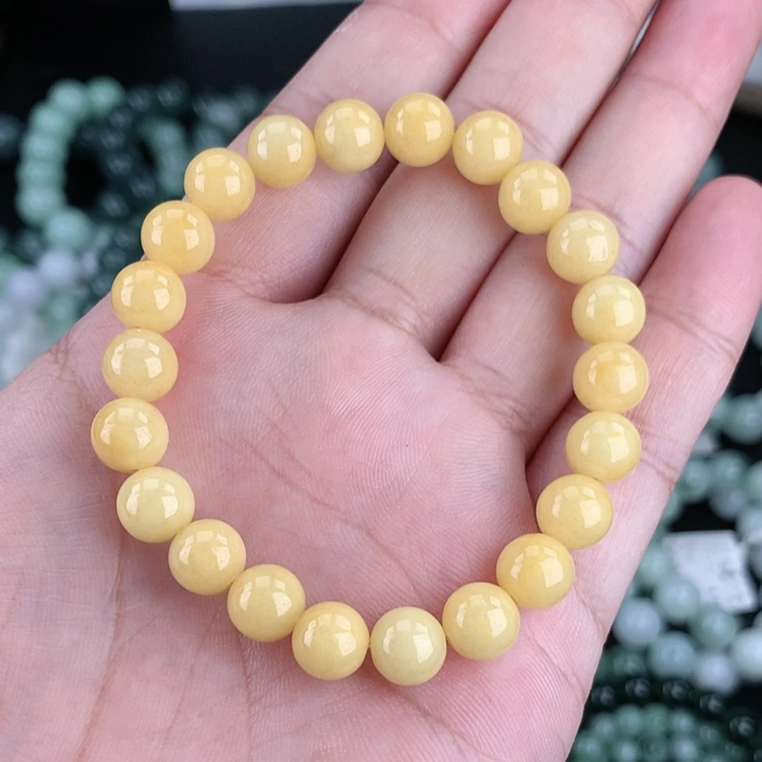 新款缅甸翡翠8-9m女款黄翡手串女士时尚鸡油黄精美轻奢百搭玉手串