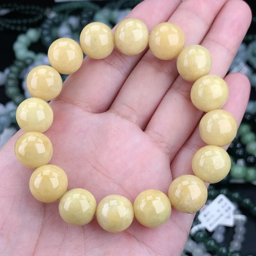 正品缅甸翡翠13-14鸡油黄黄翡翡翠手串潮流时尚百搭款黄色玉手串
