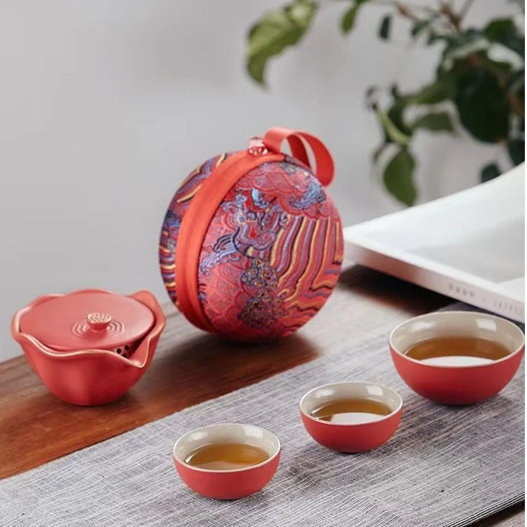旅行茶具套装小套泡功夫茶一壶三杯中式户外随身陶瓷快客杯便携包