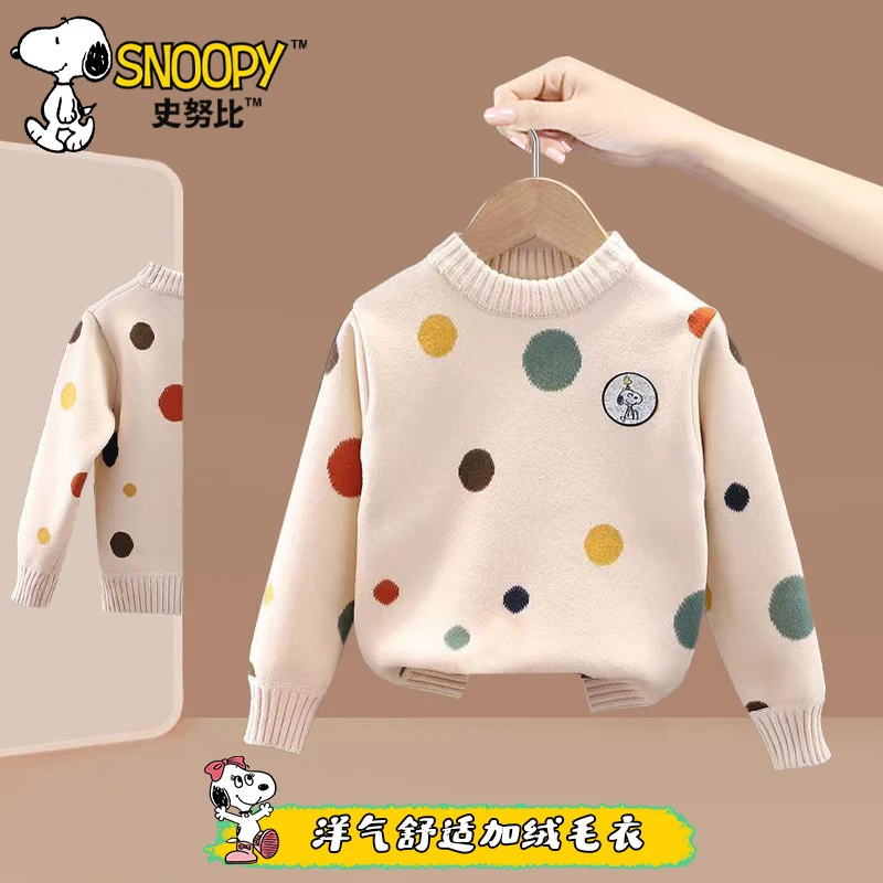 Snoopy/史努比儿童针织加绒套头毛衣 新款儿童印花套头加绒毛衣