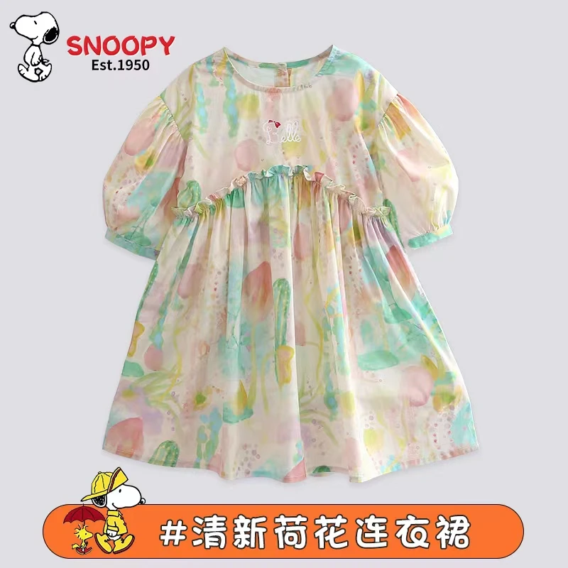 Snoopy/史努比女宝夏装荷花连衣裙 宝宝韩版新款甜美泡泡袖连衣裙