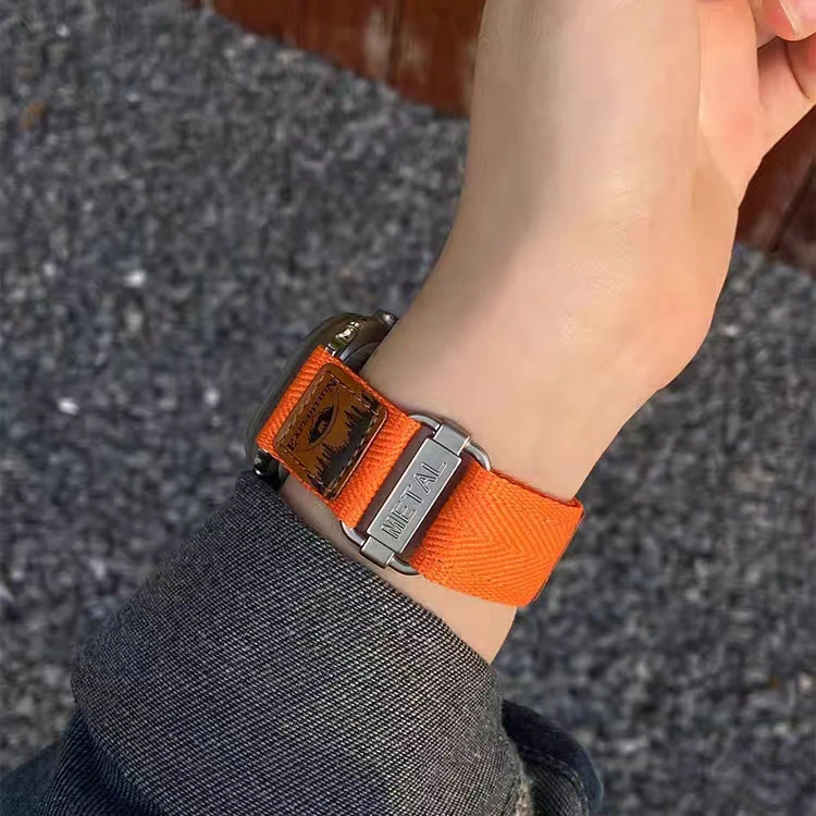 适用AppleS11/10表带尼龙皮标苹果iwatchs987户外运动ultra时尚se
