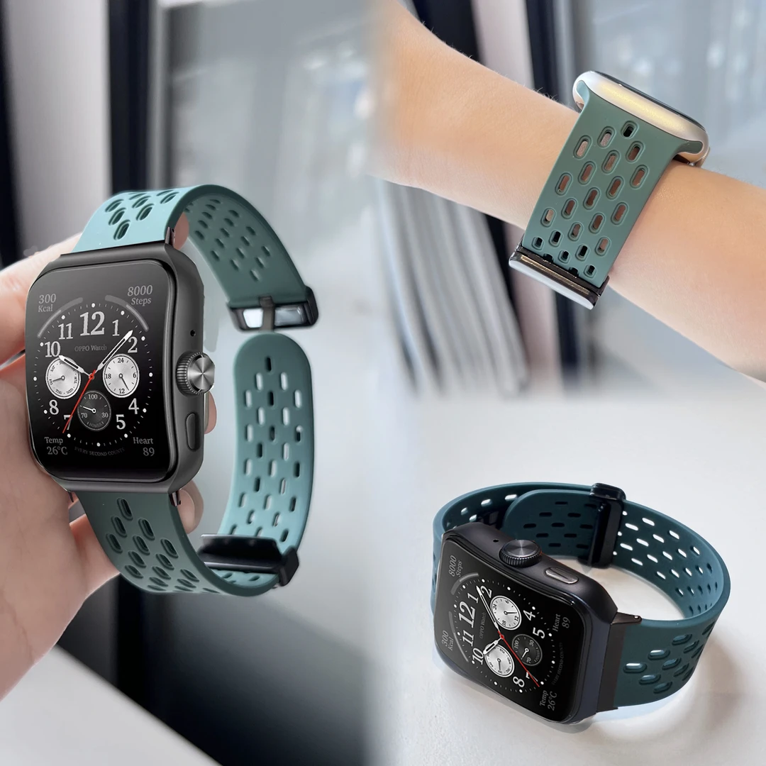 适用OPPOwatch S/X2表带4Pro透气洞洞款X磁吸3pro折叠扣3/2腕带se