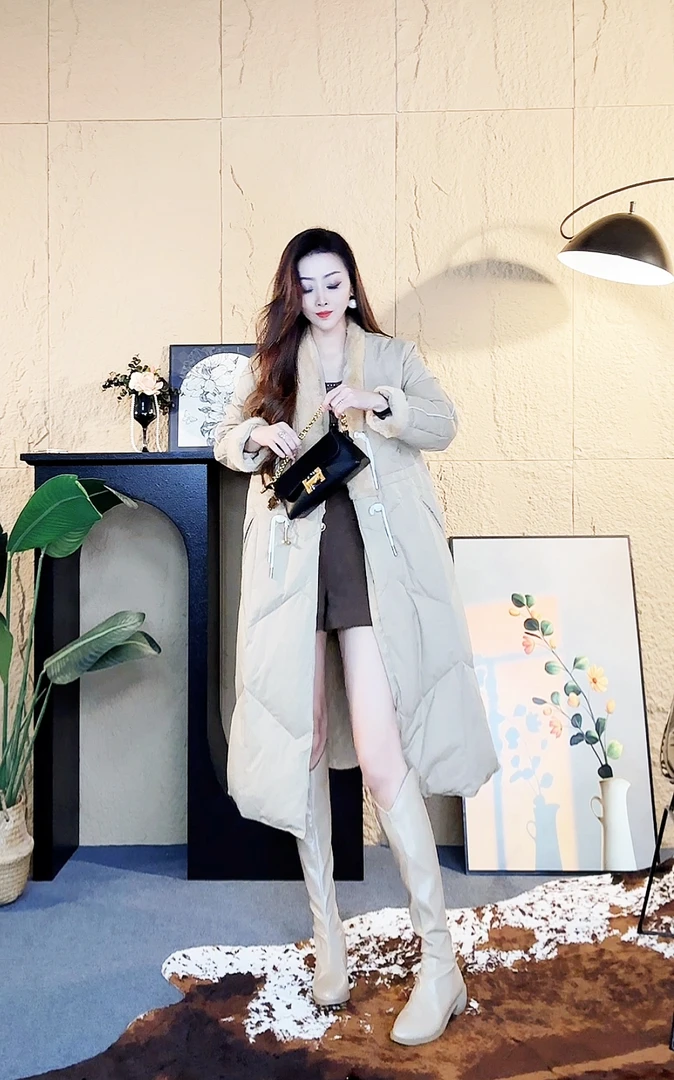 真貂毛领拼接白鹅绒羽绒服外套长款内胆加厚羽绒服冬季进口白鹅绒